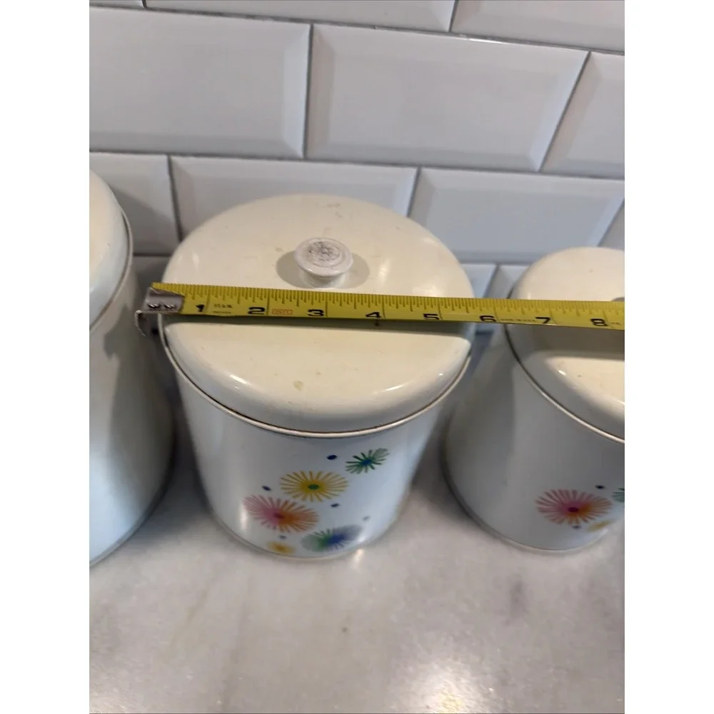 Vintage MCM Atomic Pattern Colorful Metal Canisters GW992